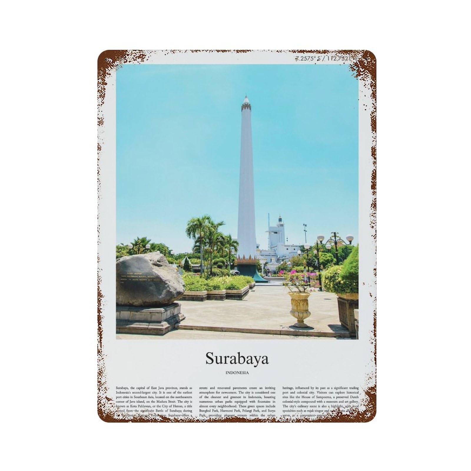 xiaoxiaoshen Surabaya Indonesia Travel City Scenery Wall Decor Art Metal Tin Poster Modern Home Decor Art Home Bar Shop Decorations Vintage Sign 40x30cm