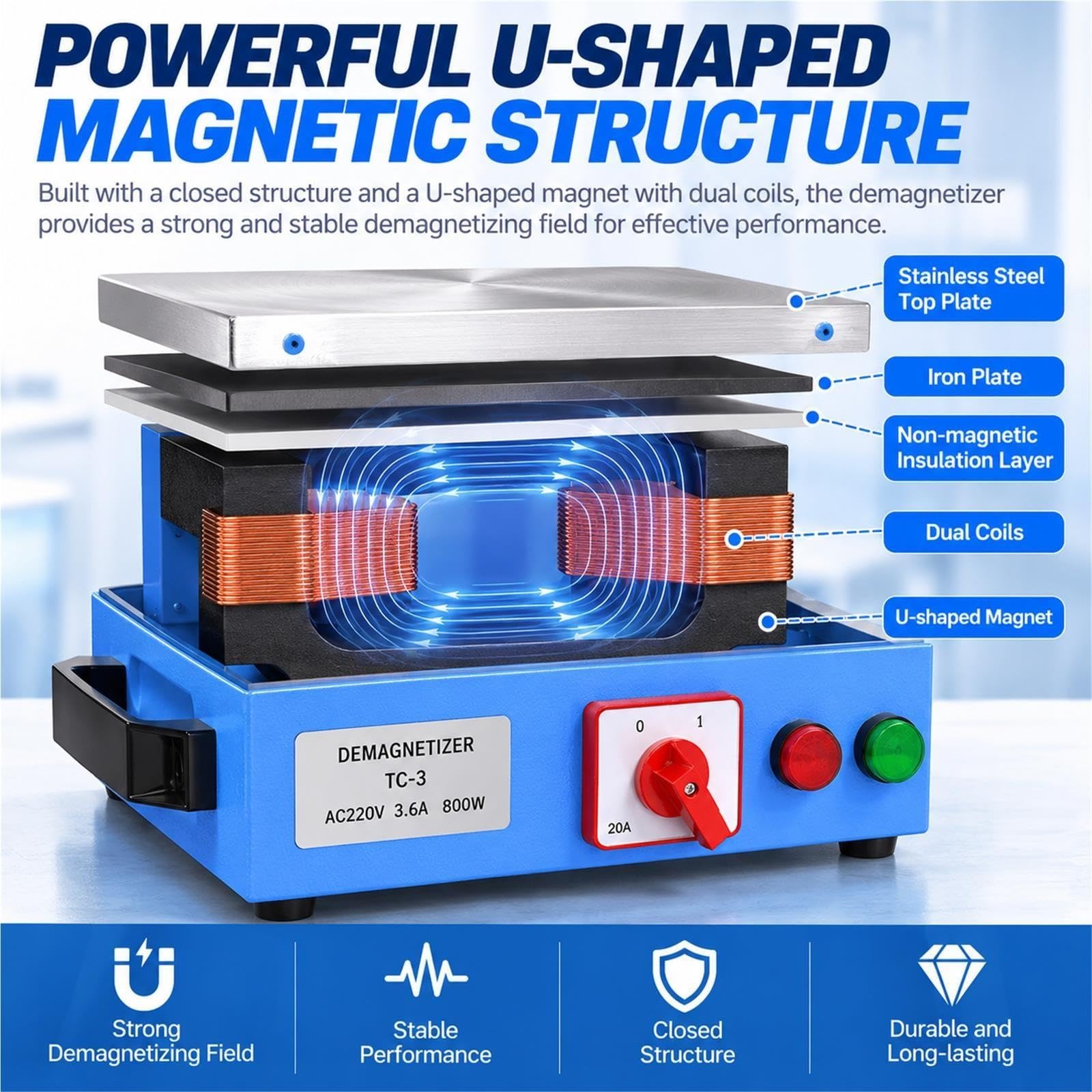 Smagnetizzatore for stampi in metallo resistente, smagnetizzatore for cavi