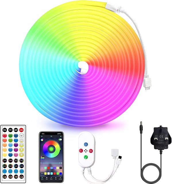 segrass LED neon Lights Strip 5M with Remote,APP Control,12v RGB LED neon Light Strip IP65 Waterproof Flexible Neon LED Strip Lights for Bedroom,Room,Outdoors Decor
