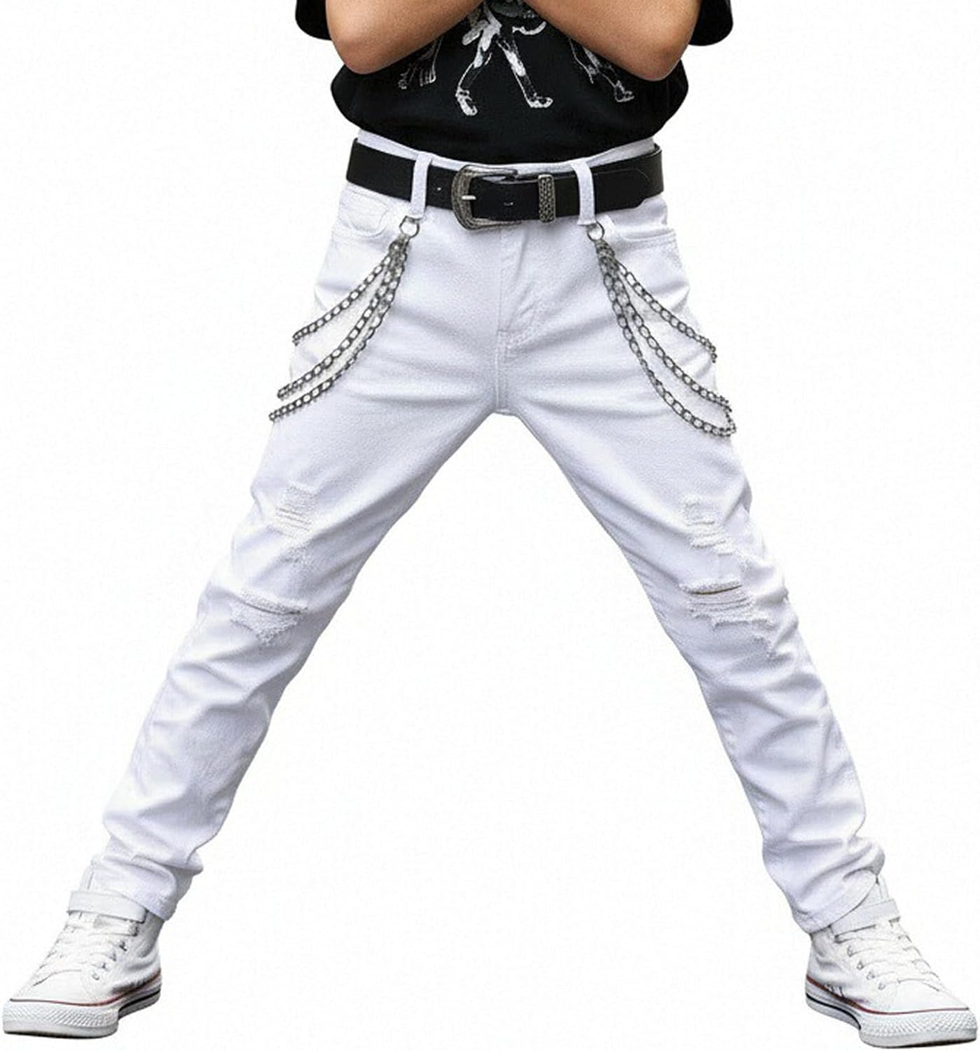 Boy's Skinny Fit Ripped Destroyed Distressed Stretch Slim Jeans Pants