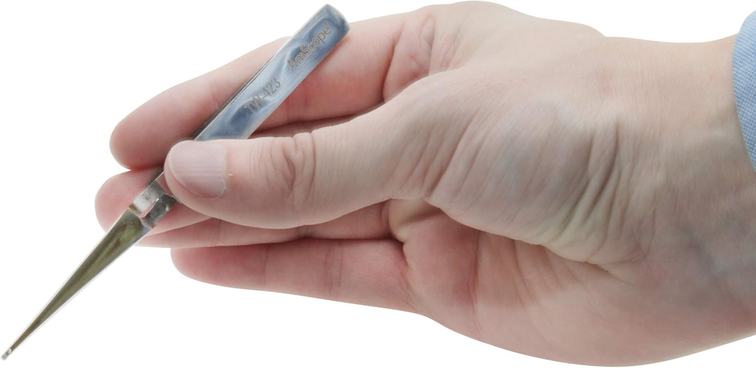 AmScope - 4 1/2 in. Straight Narrow Point Cross Locking Tweezers - Multi-Pack - 10 pcs