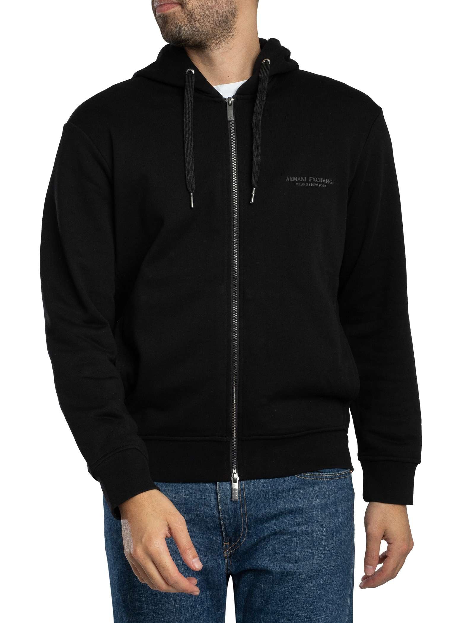 Armani Exchange Genuine Cotton, Zipped, Long Sleeve Side Logo Felpa con Cappuccio Uomo (Pacco da 1)