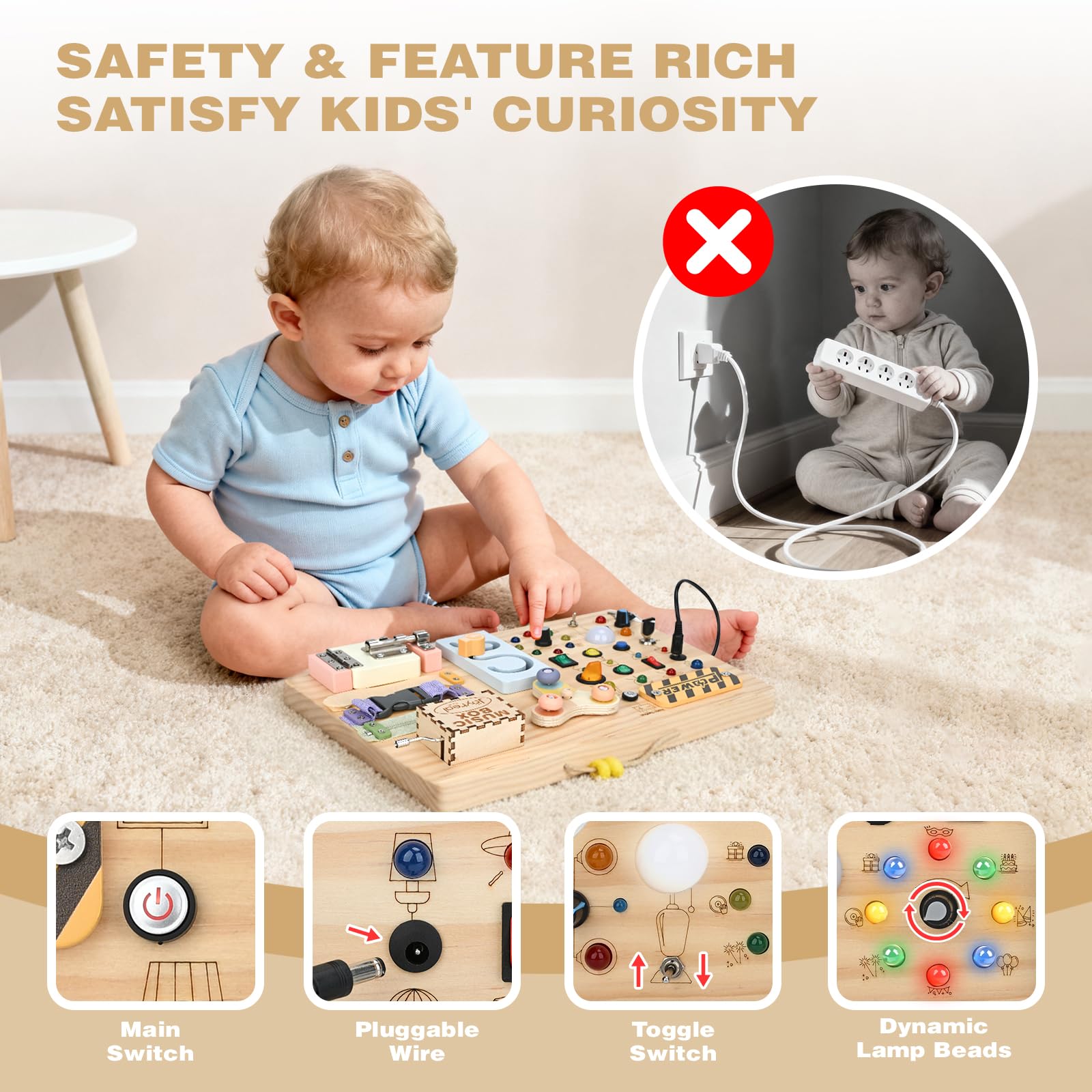 Joyreal Busy Board Juguetes Montessori 1 años, Educativos Sensoriales Avec 19 LED 12 Motricité, Voyage Portables Activity Board 2 3 años, Juguetes Regalos pour Garçons Filles
