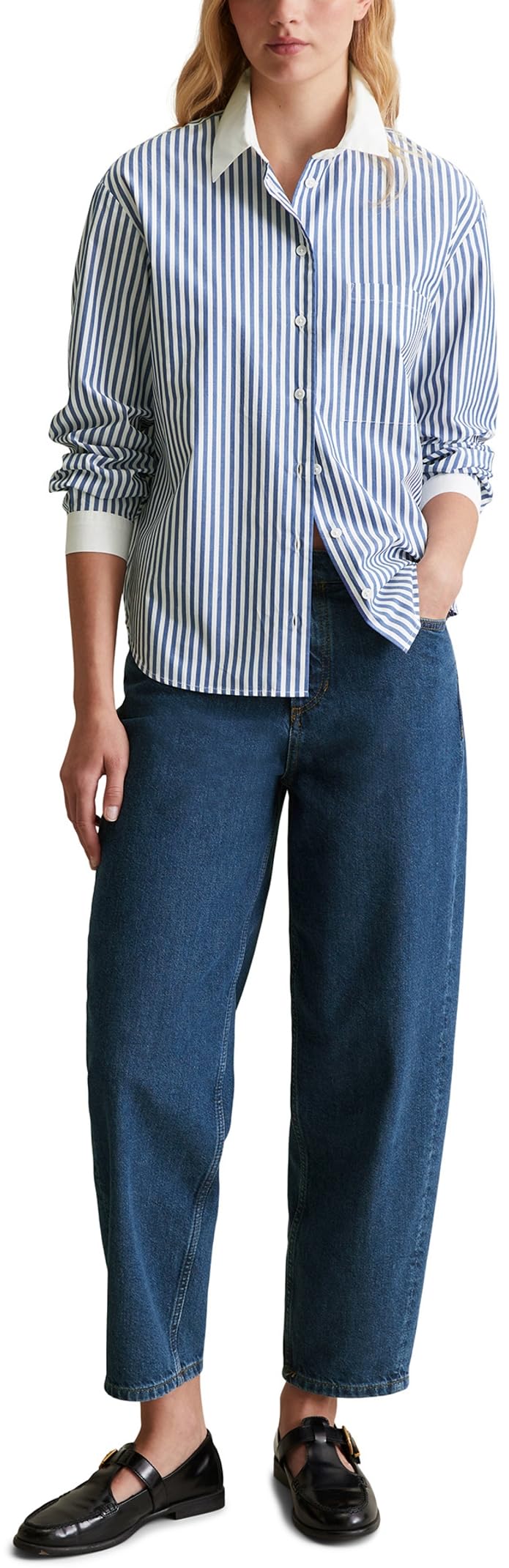 Marc O'Polo Camicia da Donna in Denim Cotone Biologico a Righe, 4932, S