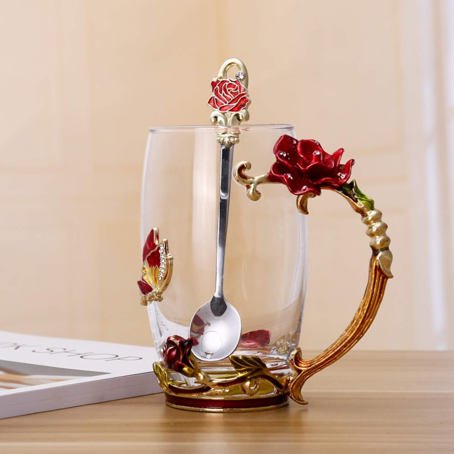 Mother's Day Gifts,Red Rose Tea Cup Coffee Mug, Ideal for Wife Wedding Anniversary Presents