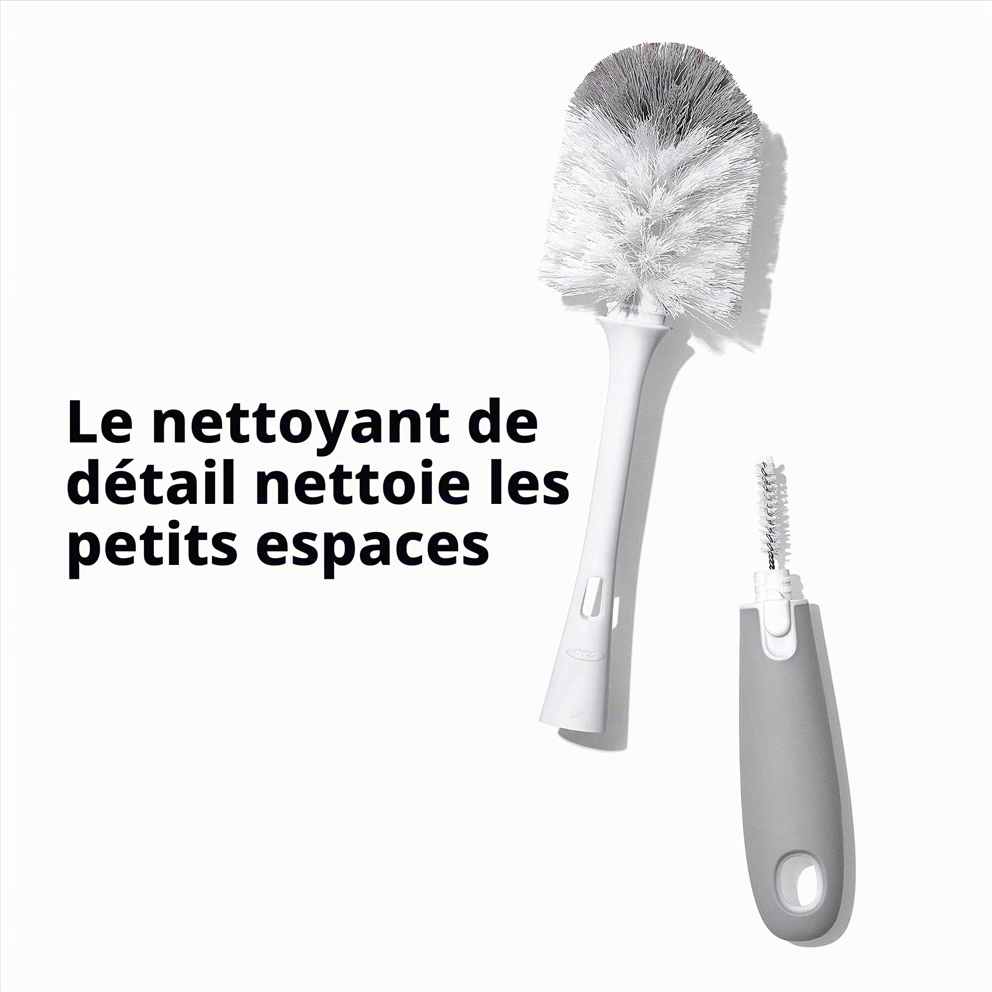 OXO Tot Lot de 2 brosses pour biberons avec Nettoyeur de tétons et Support Gris
