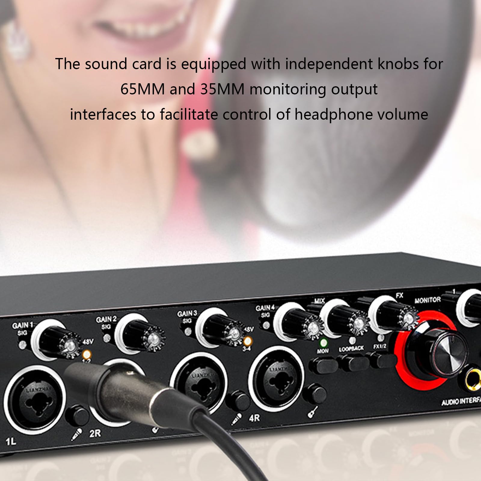 Four-Channel Sound Card for Studio-Quality Recordings Sound Card with 48vPhantom Power &USB DC5V Power