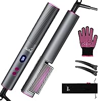 Vista 1 de Hair Straightener Brush, 9 Temp Settings with LED Display, 30s Fast Heating for Sleek & Smooth Hair, Dual Voltage Travel Hot Comb with 3D Brush