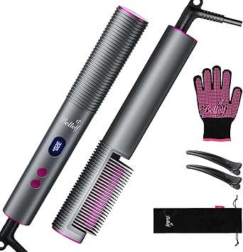 Hair Straightener Brush, Dual Voltage Portable Travel Hot Comb | 9 Temp Settings with LED Display, 30s Fast Heating for Sleek & Smooth Hair, 3D Brush Teeth, Hair Styling Tool for Women