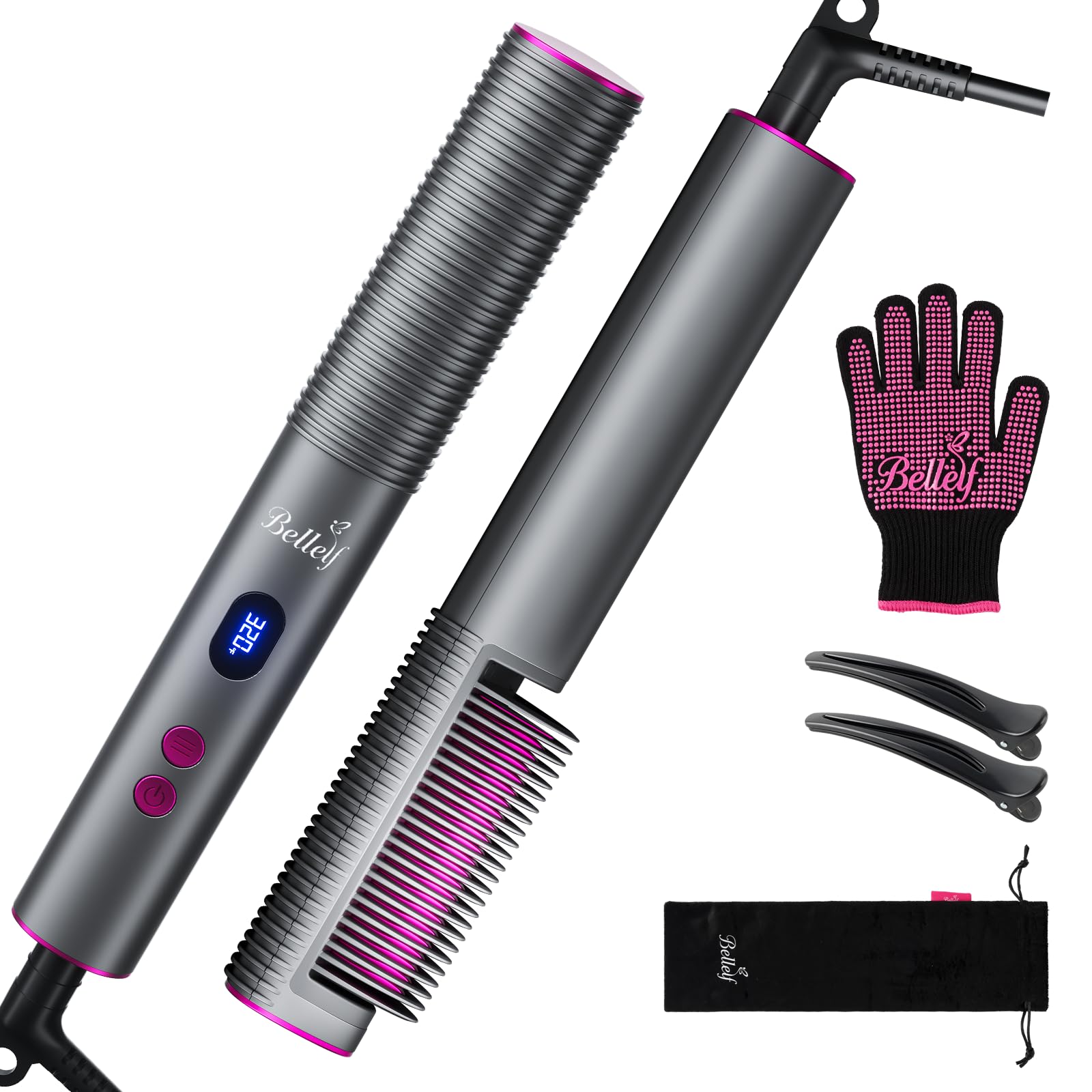 Hair Straightener Brush, Dual Voltage Portable Travel Hot Comb Black