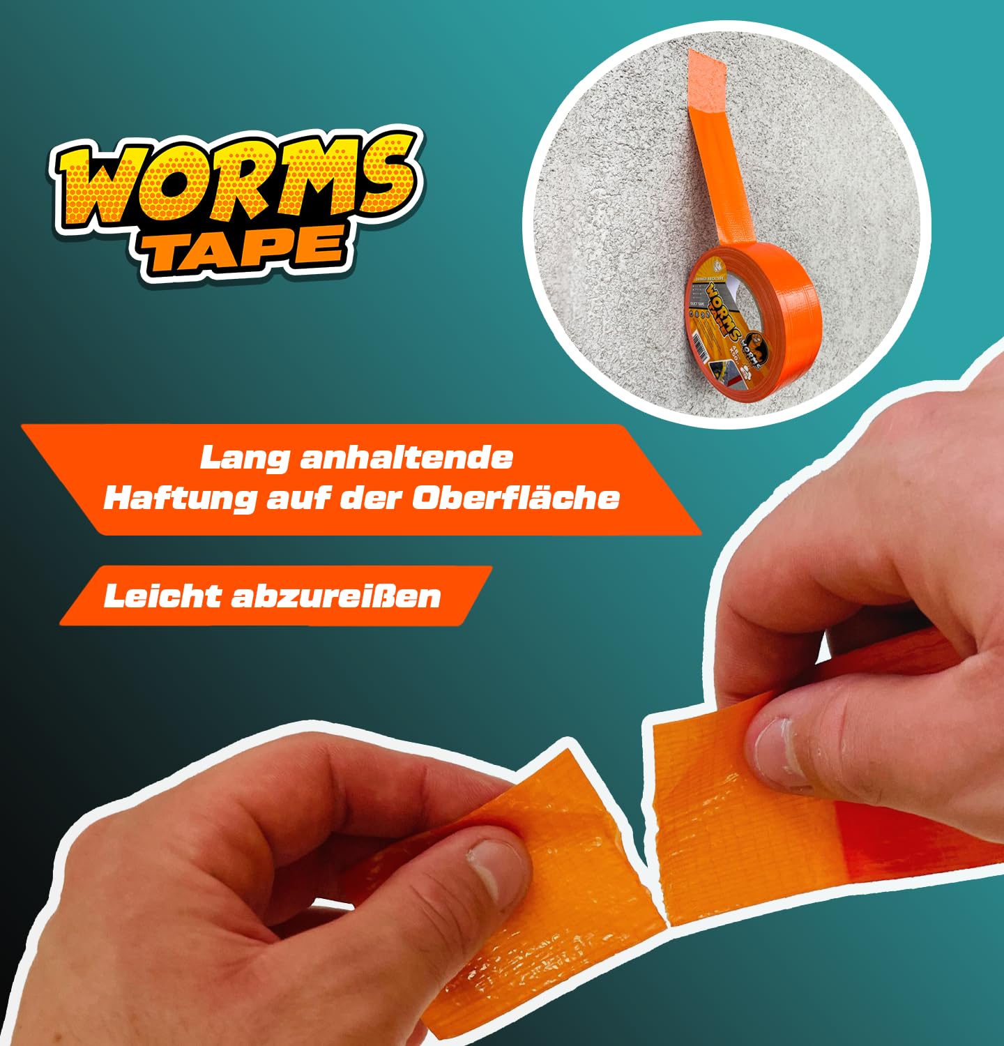 ARPON Profi Putzband 48mm x 50 Yard - Fassadenband für grobe Oberflächen - Klebeband zur Verwendung im Innen- und Außenbereich - Abklebeband UV-beständig - Universal Worms Tape Made in EU
