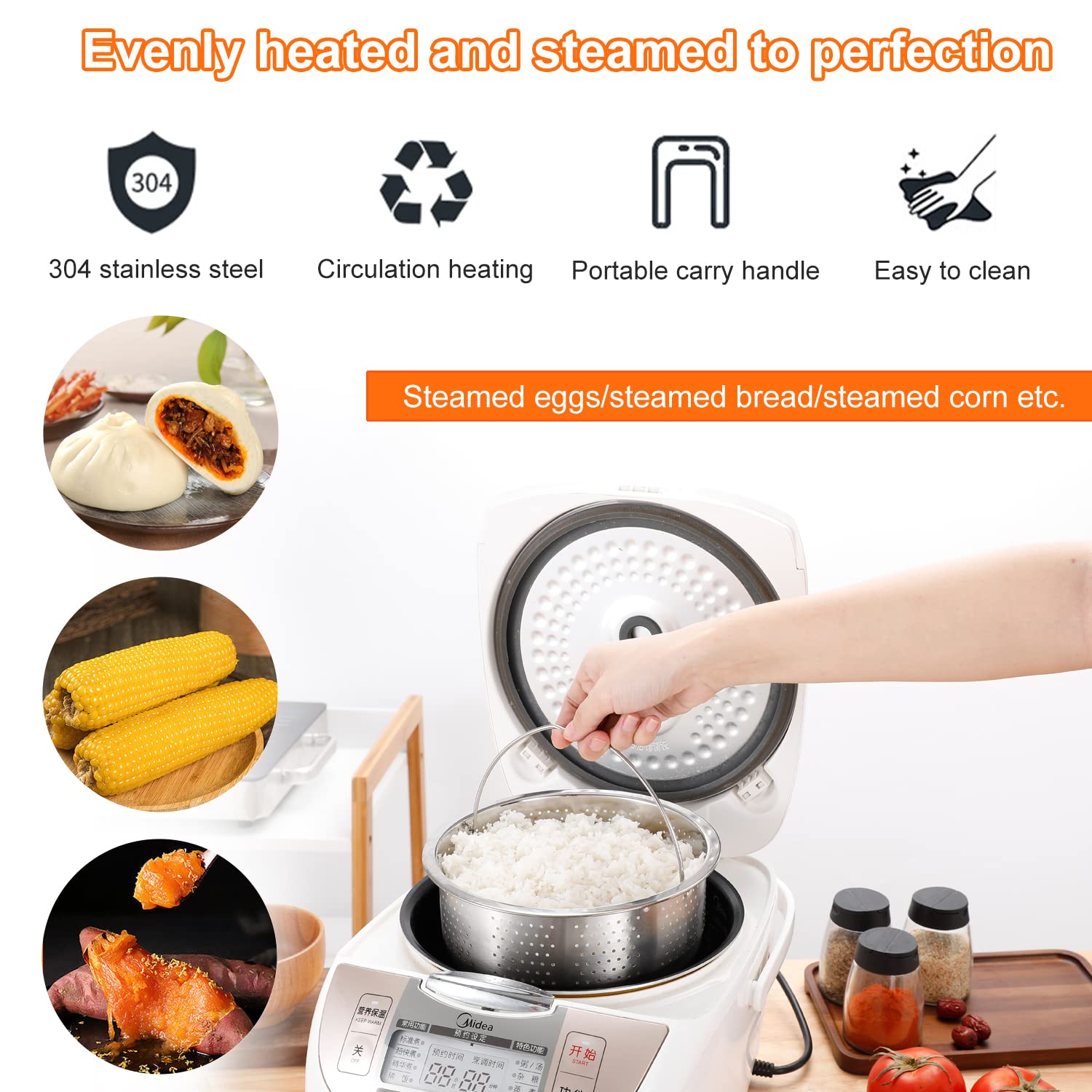 Vaporera Inserto de Vapor, Cesta de Vapor Acero INOX 304, Vaporeras para Ollas, Cesta Vaporera de Verduras, Accesorios Vapor Acero Inoxidable, para Cocer al Vapor Verduras, Pescado, Huevos