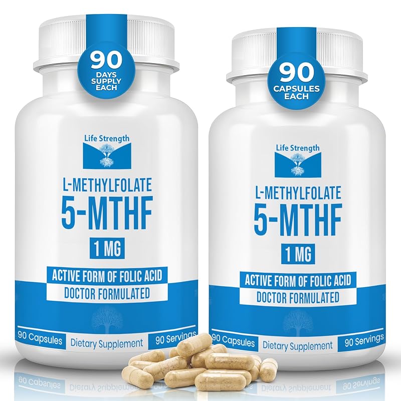 LifeStrength Suplemento de vitamina B9 com L-metilfolato 1 mg, 180 cápsulas