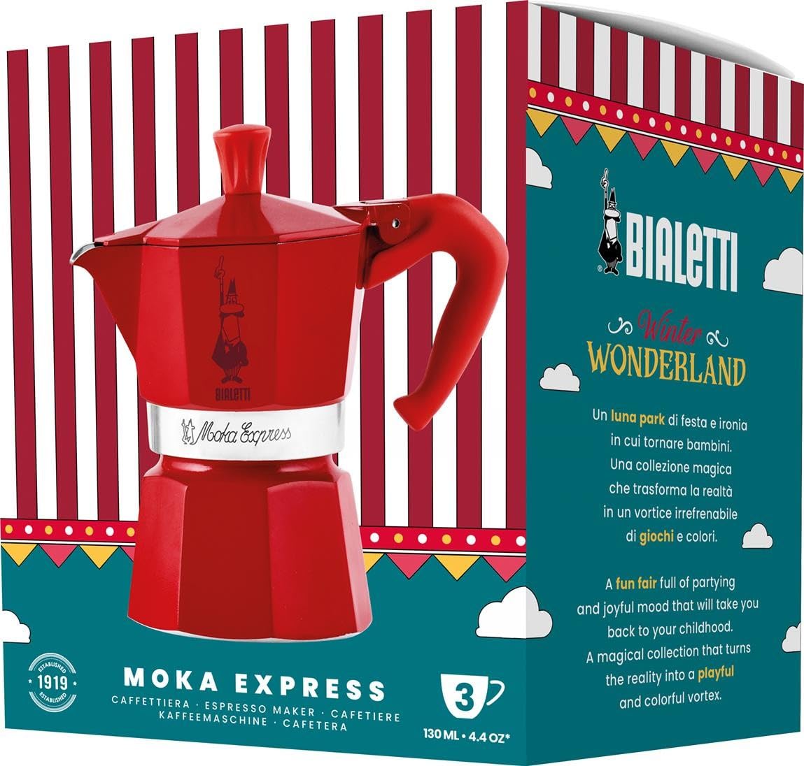 Bialetti Winter Wonderland, cafetière italienne, 3 tasses, aluminium