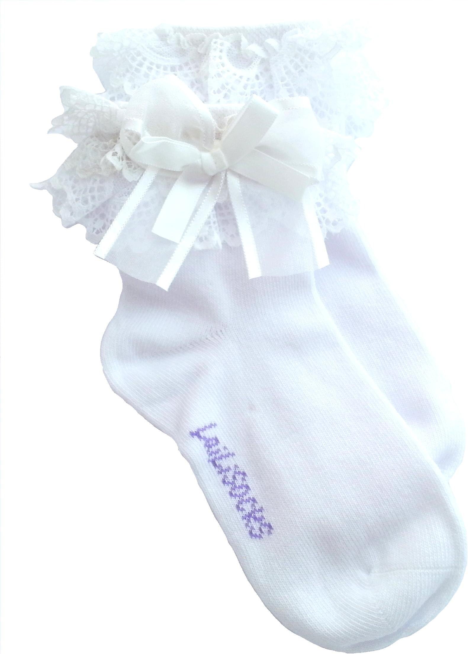 Laili4 Pairs of Girls Vintage Frilly WHITE School Socks Age 1 to 10