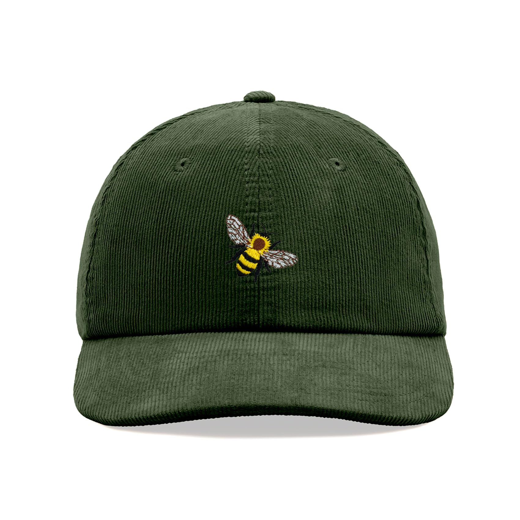Honey Bee Corduroy Baseball Cap Vintage Unisex Dad Hat Adjustable Dark Olive