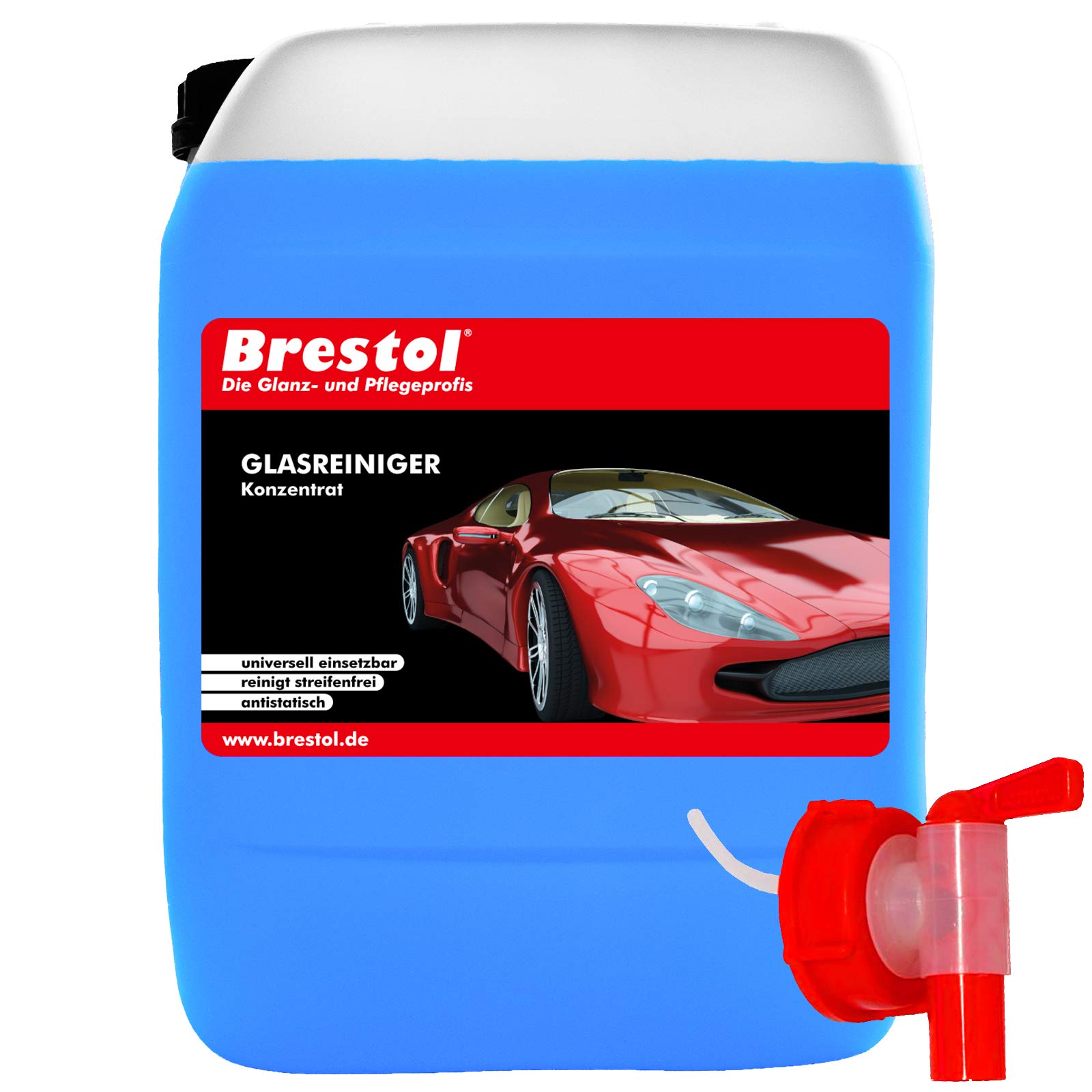 Brestol Glasreiniger Konzentrat 5 Liter inkl. Auslaufhahn 51 mm - Scheibenreiniger Fensterreiniger Spiegelreiniger Glasscheibenreiniger Windschutzscheibenreiniger Autoscheibenreiniger