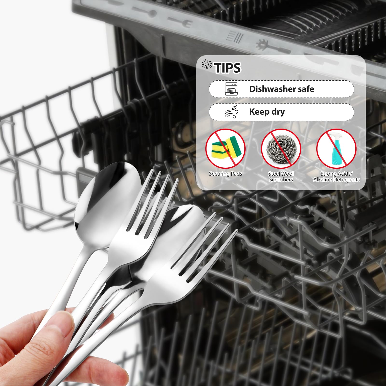 24-Piece Forks and Spoons Silverware Set,Spoons and Forks Food Grade Stainless Steel Flatware Cutlery Set for Home,Kitchen and Restaurant,Mirror Polished & Dishwasher Safe — Amazon image 7