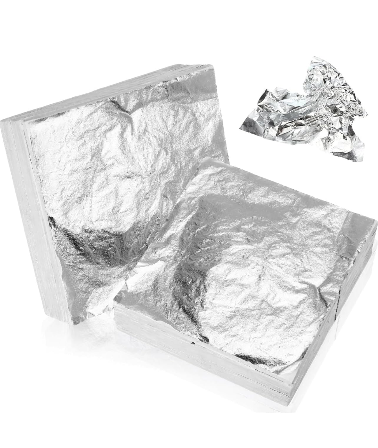 FGLC Gold Leaf Art Gliding Gold Foil Imitation Sheets for Art Crafts Decoration Gilding Crafting Frames Silver 25 Sheets (Silver Leaf, 16x16cm) (Gold leafing Super Glue)