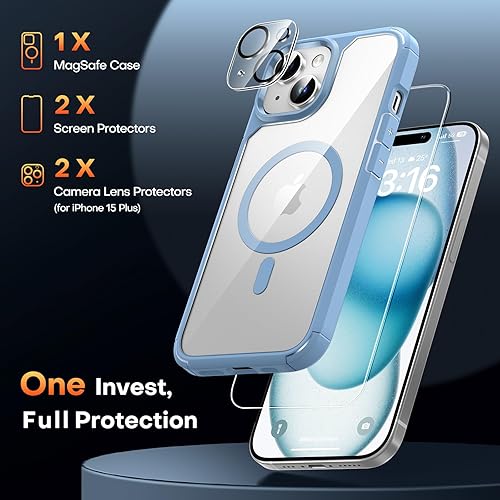 Miniatura 5 de TAURI Funda magnética 5 en 1 para iPhone 15 Plus protección contra caídas de grado militar con 2 protectores de pantalla + 2 protectores de lente de
