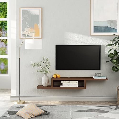 Miniatura 7 de HOMCOM Consola multimedia montada en la pared, Estante de componentes de soporte flotante, Unidad de centro de entretenimiento, Nogal