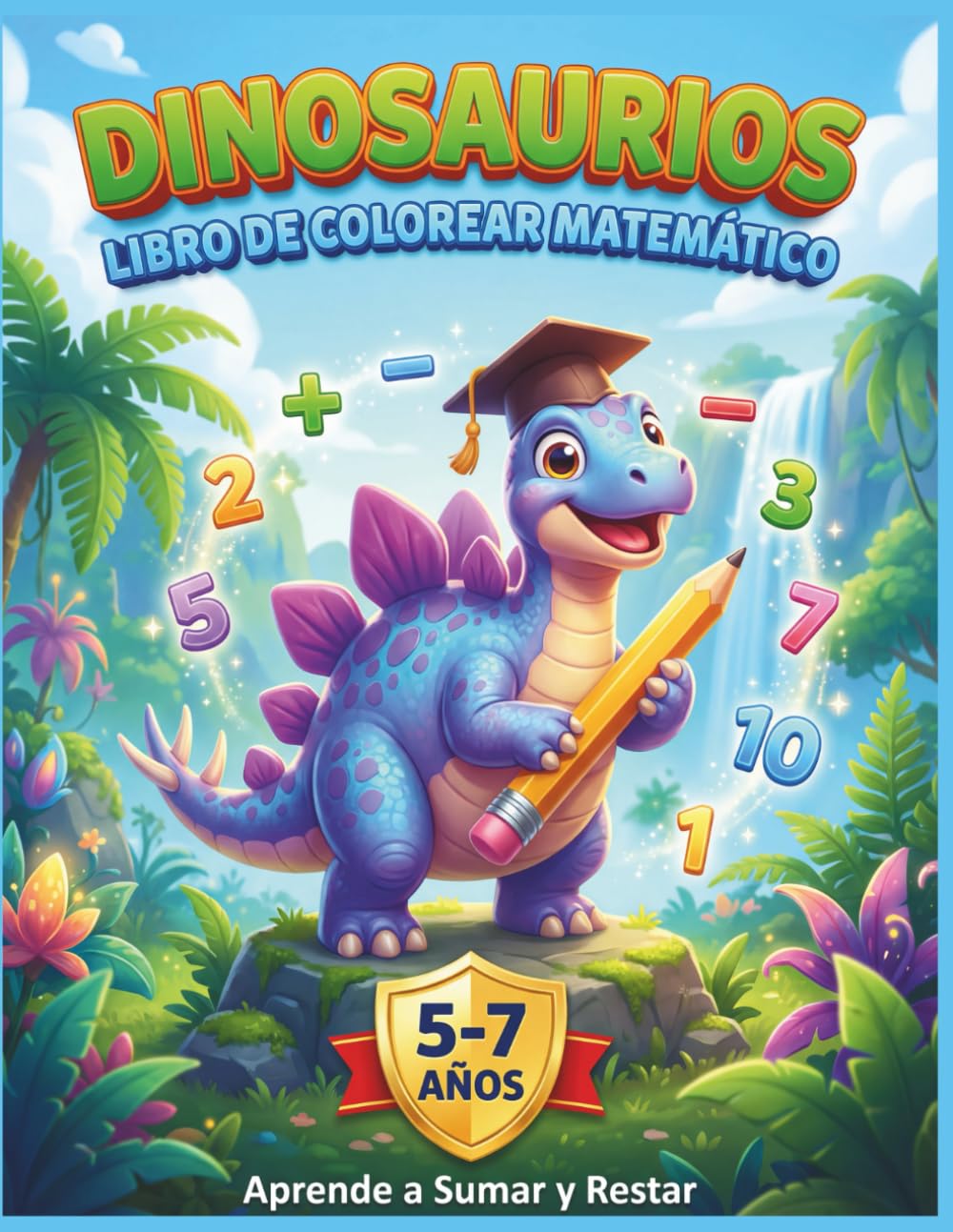 Dinosaurios Libro de Colorear Matemático: Aprende a Sumar y Restar: Los Gigantes Poderosos – Para Niños de 5 a 7 Años