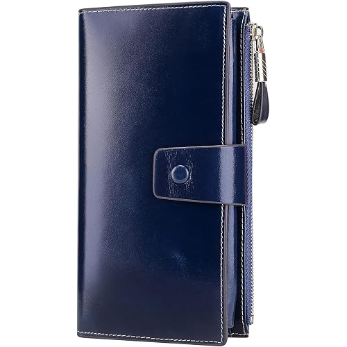 Itslife Womens RFID Blocking Large Capacity Luxury Wax Genuine Leather Wallet Clutch Card Holder