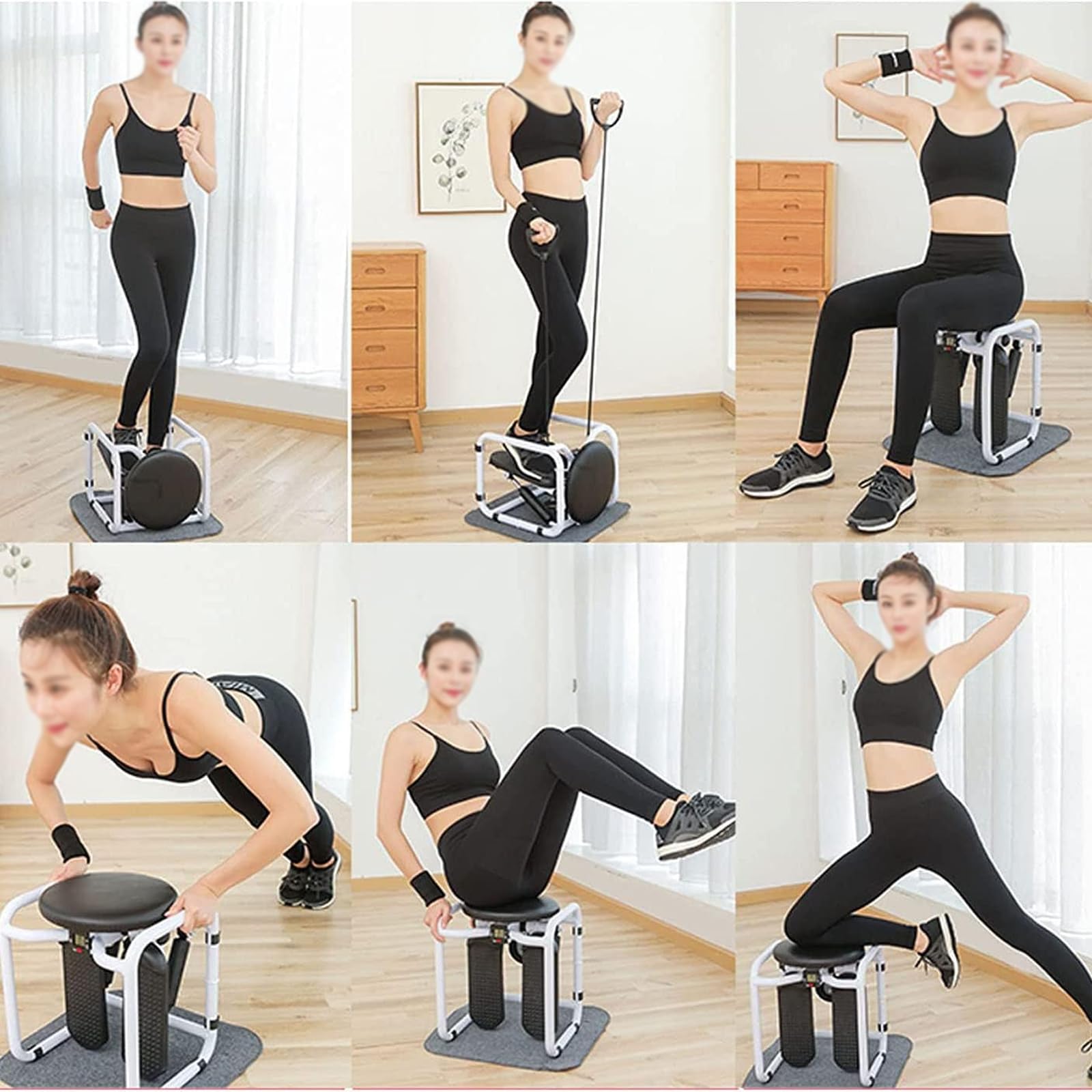 Stepper Fitness Casa Allenamento A Casa Step Fitness con Display A LED E 2 Fasce Elastiche di Resistenza Attrezzo per Glutei Black White