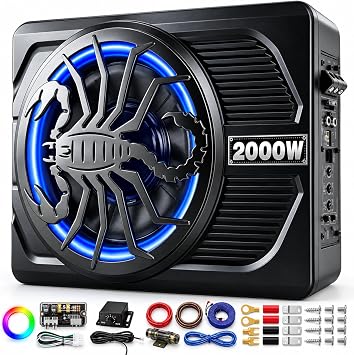 2000W 10 Inch Underseat Car Subwoofer & Amp Package with RGB