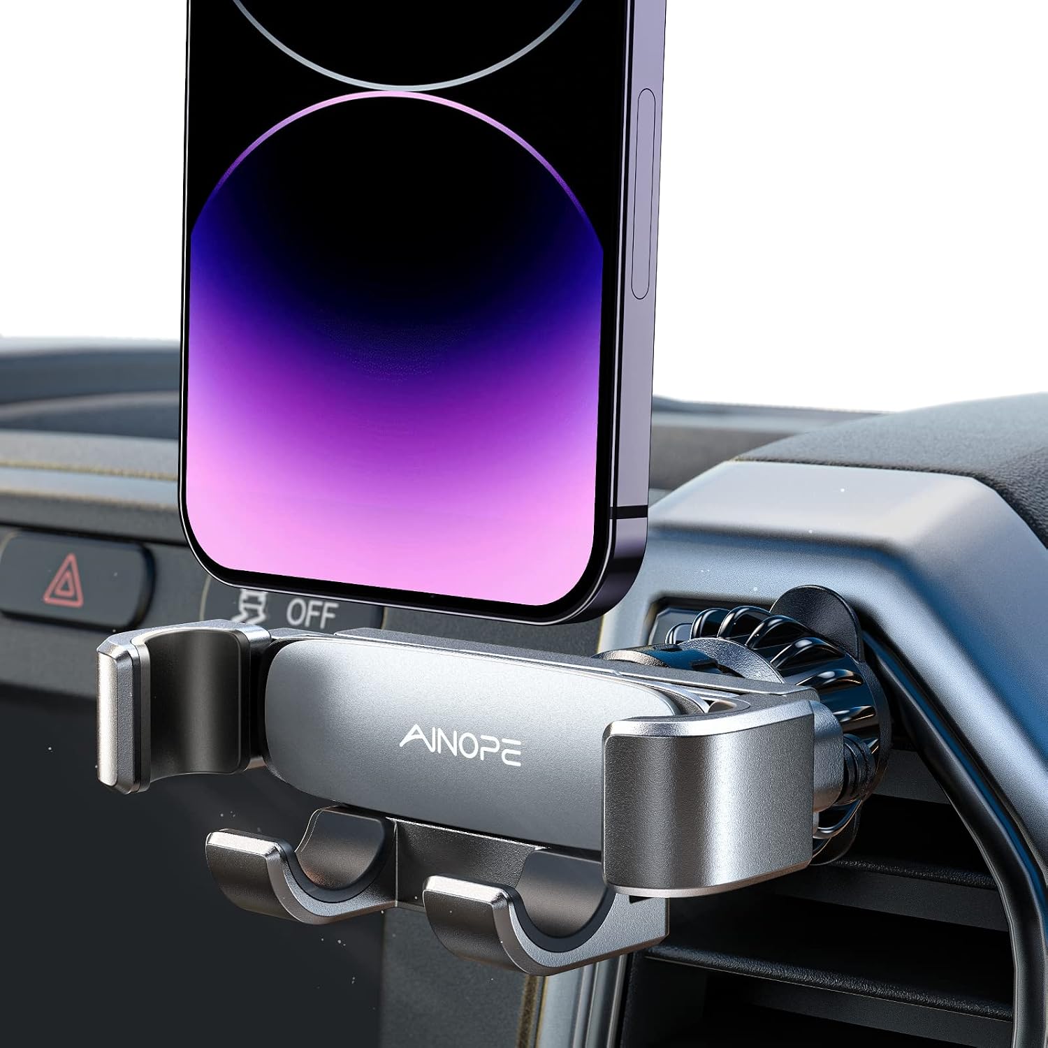 AINOPE Car Phone Holder Mount 2022 Upgrade Gravity Car Phone Mount with Newest Air Vent Clip Auto Lock Hands Free Cell Phone Holder Mount for Car Compatible for iPhone 14 Pro Max 13 12 Silver