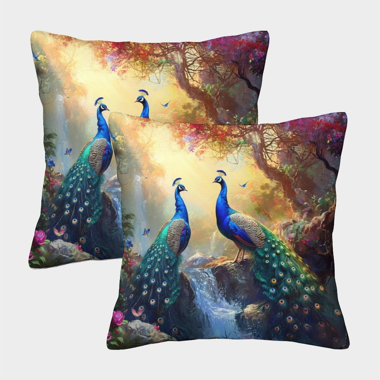 kaiyun 2 Pack 3D Peacock.Beautiful Forest Cushion 3D Soft Touch Pillowcase,sofa Chair Home Furnishings 40x40cm