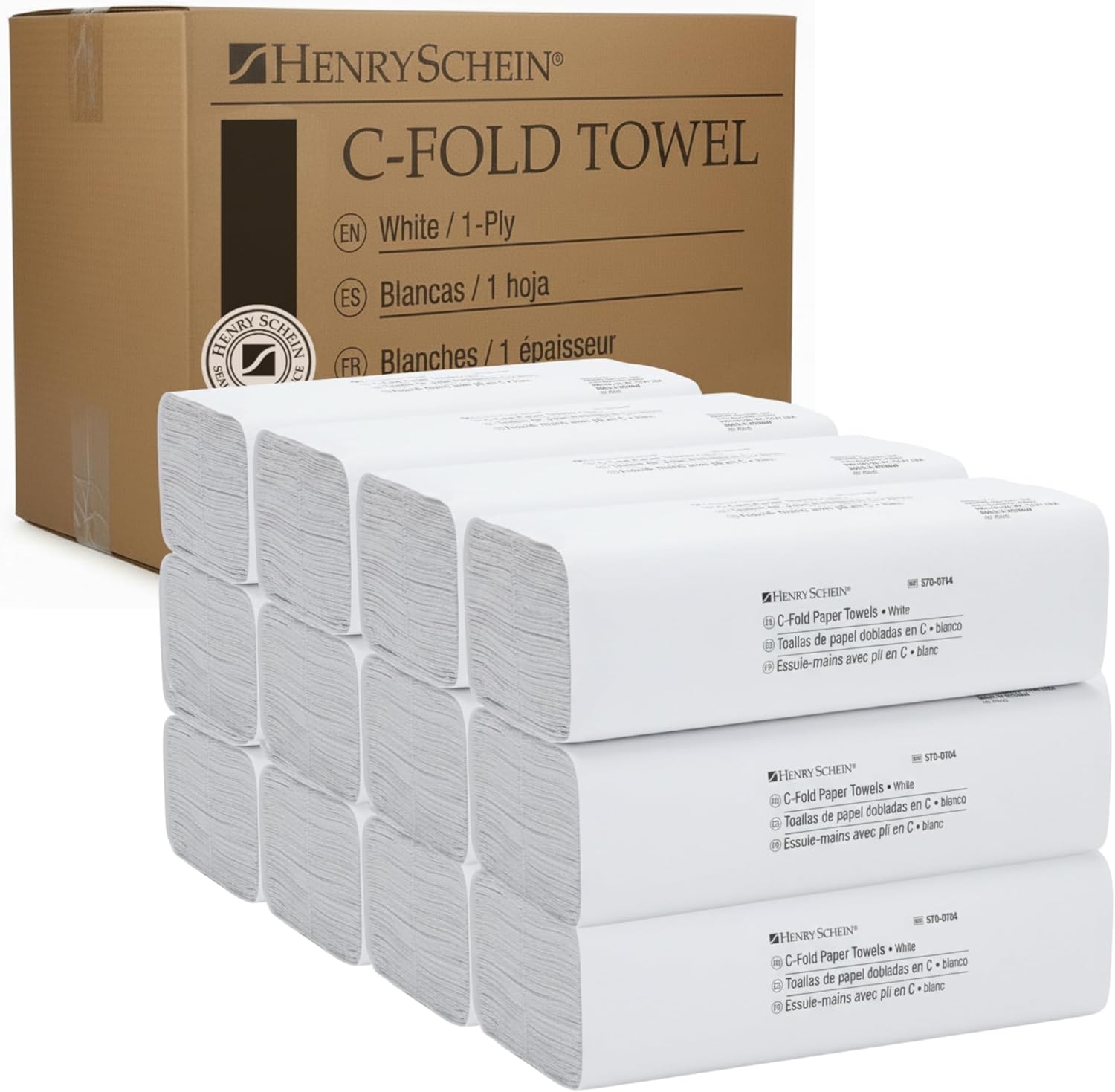 Henry Schein C Fold Paper Towels (570-0704) with Fast-Drying Absorbency Pockets, 200 C Fold Towels/Pack, White - 12 Packs (2400 PCs)