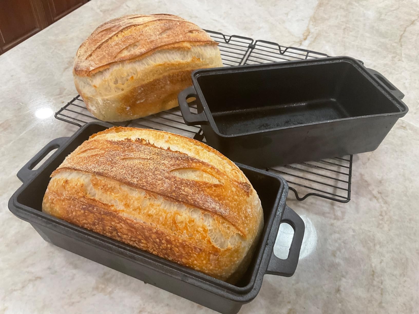 2-in-1 Kastenform aus Gusseisen mit Deckel - Langlebige Kastenformen Rechteckige Backform Gleichmäßige Wärmeverteilung für Heimbacken (Silikonmatten 3-teiliges Set, Klein)