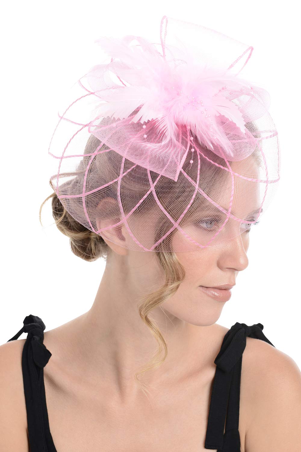 Zac's Alter Ego Lace & Net Fascinator with Feathers on Clip or Aliceband
