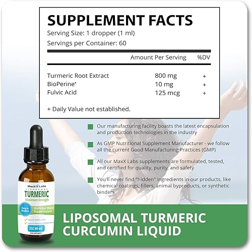 Miniatura 3 de Suplementos líquidos de cúrcuma  Curcumina de cúrcuma con extracto de pimienta negra Bioperine  Mayor potencia 800 mg  Gotas de curcumina de cúrcuma