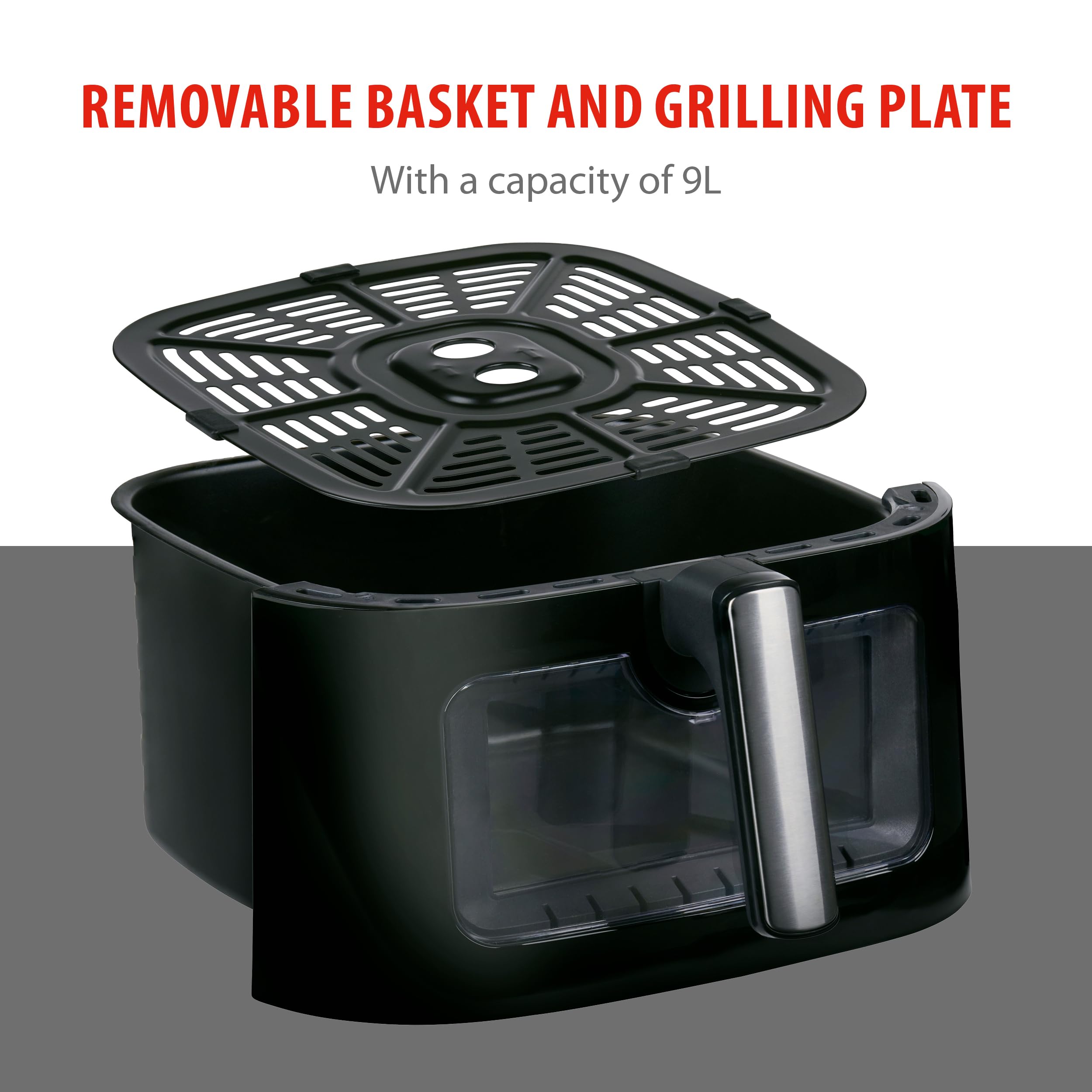 Alpina Airfryer XXL - frytkownica na gorące powietrze 9 l, frytkownica powietrzna z cyfrowym wyświetlaczem, frytkownica na gorące powietrze z timerem i temperaturą od 60 do 200°C, z 8 programami