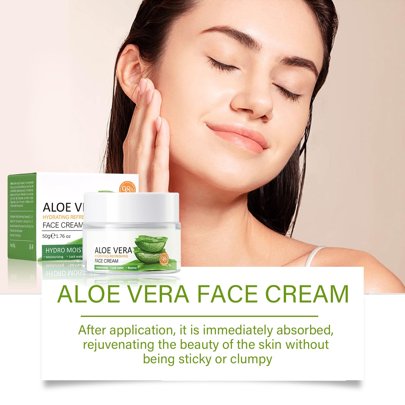 Aloe Vera Face Cream, Hydrating & Nourishing Moisturizer for Women 98% Pure Aloe Vera, Suitable for All Skin Types - Image 4