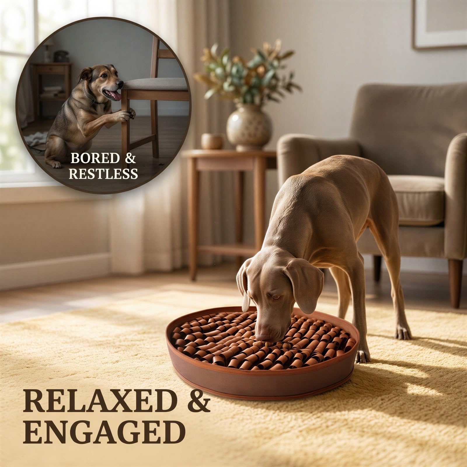 Hundenasenmatte, 50 cm Hundefuttermatte, robuste Intelligenzspielzeuge für Futtersuche-Training, mentale Stimulation, Hundedecke für Komfort und langsames Fressen, Braun