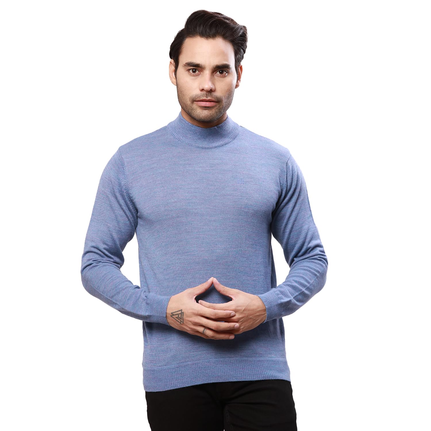 raymond Men's Contemporary Fit Acrylic Wool Blend Full Sleeve Turtle Neck Solid Pattern Light Violet Casual Sweater-picture-11