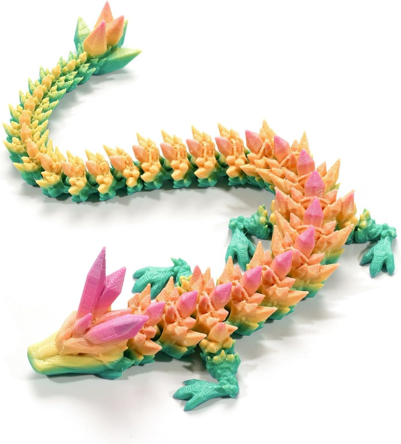 3D Printed Dragon,Chinese Dragon,Dragon Statue 12 in Fidget Toys for Autism/ADHD,3D Printed Gift Toy, Executive Desk Toys,Home Office Decor (Rainbow No1)