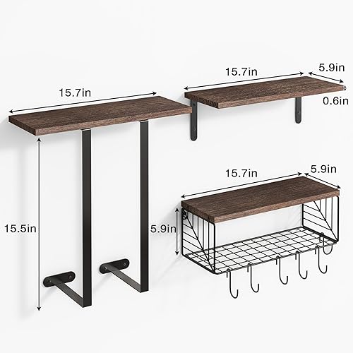 Miniatura 3 de Fixwal Juego de estantes flotantes para baño sobre la pared del inodoro con estante de almacenamiento de toallas para organización de baño