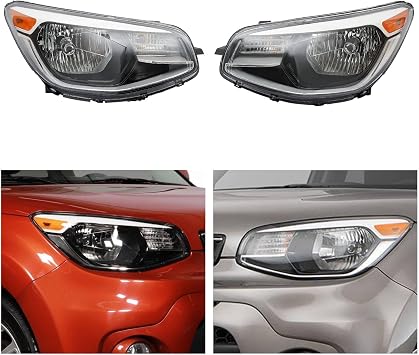 XIJIE - Headlights Assembly Replacement Compatible With Kia Soul 2014 2015 2016 2017 2018 2019 Halogen Headlights Headlamp Drivers Left Side and Passengers Right Side Black Housing