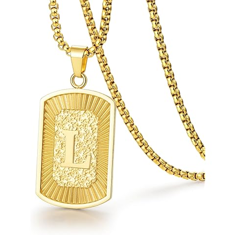 Zillaly Initial A-Z Letter Pendant Necklace Mens Womens Capital Letter Yellow Gold Plated Stainless Steel Box Chain Mens Chain,Birthday Gifts for Men Teens