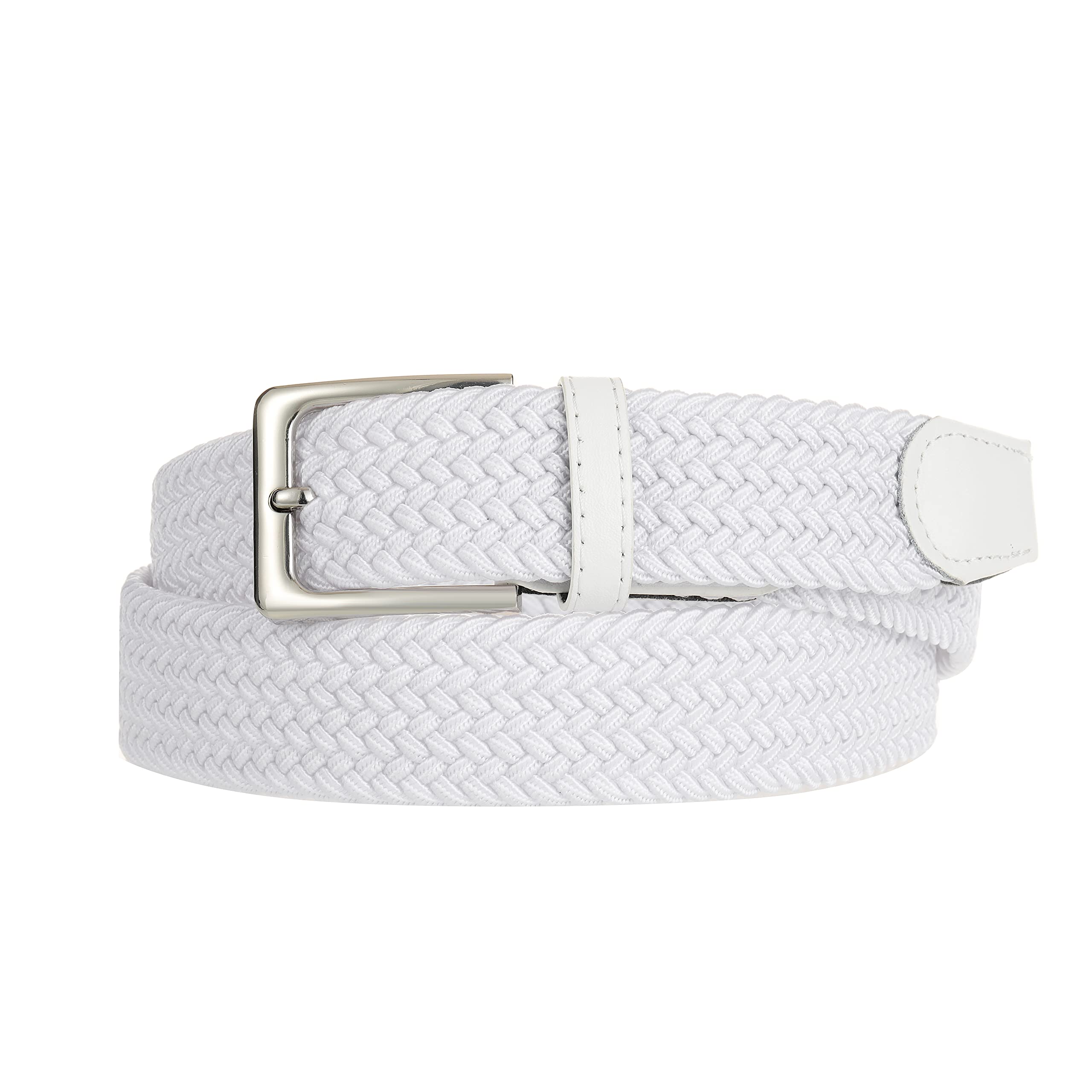 Cinturón trenzado elástico, 1 3/8 pulgadas, cinturón elástico tejido para golf, pantalones cortos y casuales, Blanco 2