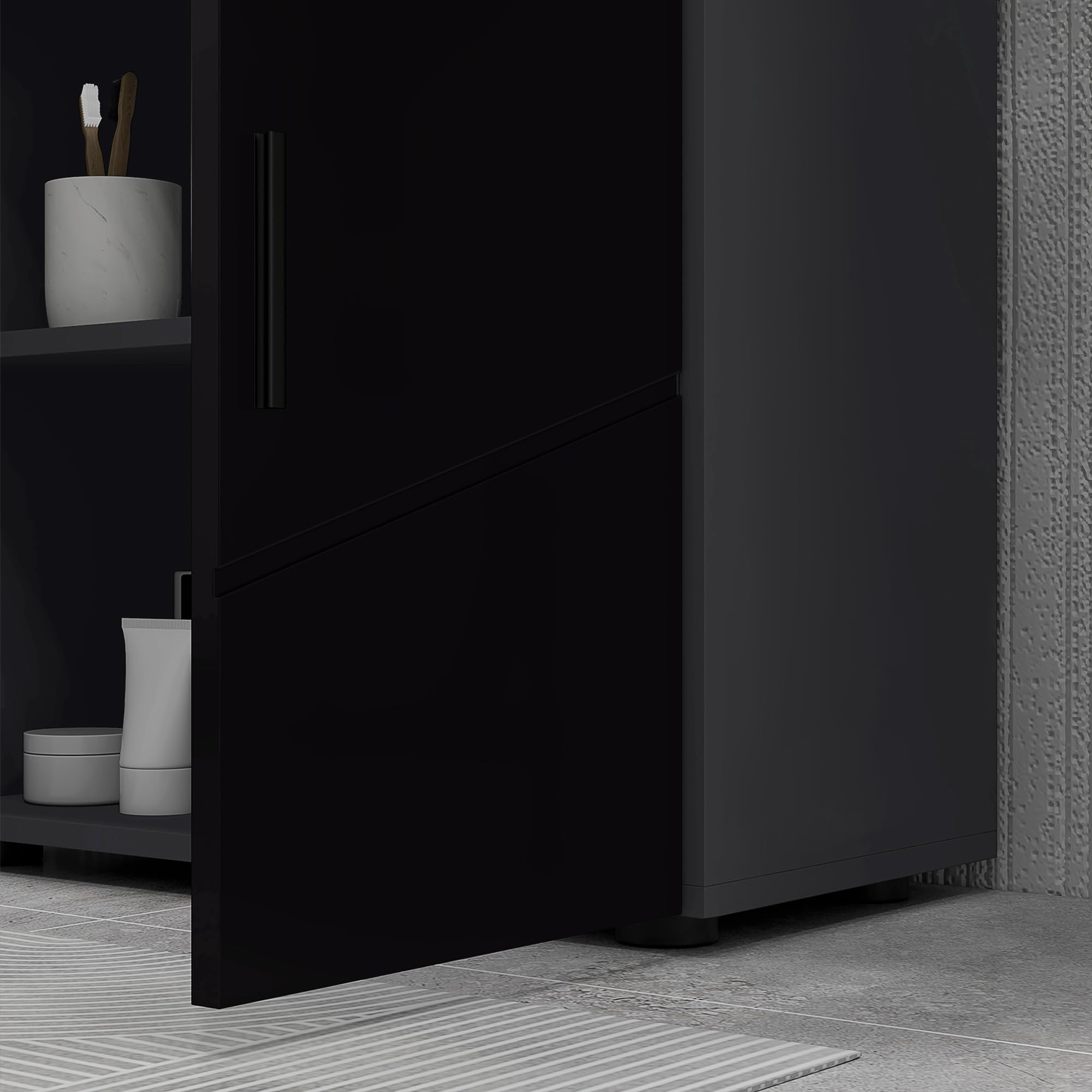 kleankin Mobile Sottolavabo con Armadietto 2 Ante, Mobiletto Bagno Sottolavandino in Legno con Mensola Regolabile, per Lavabi con o Senza Colonna, 60x30x60cm, Nero e Grigio Scuro