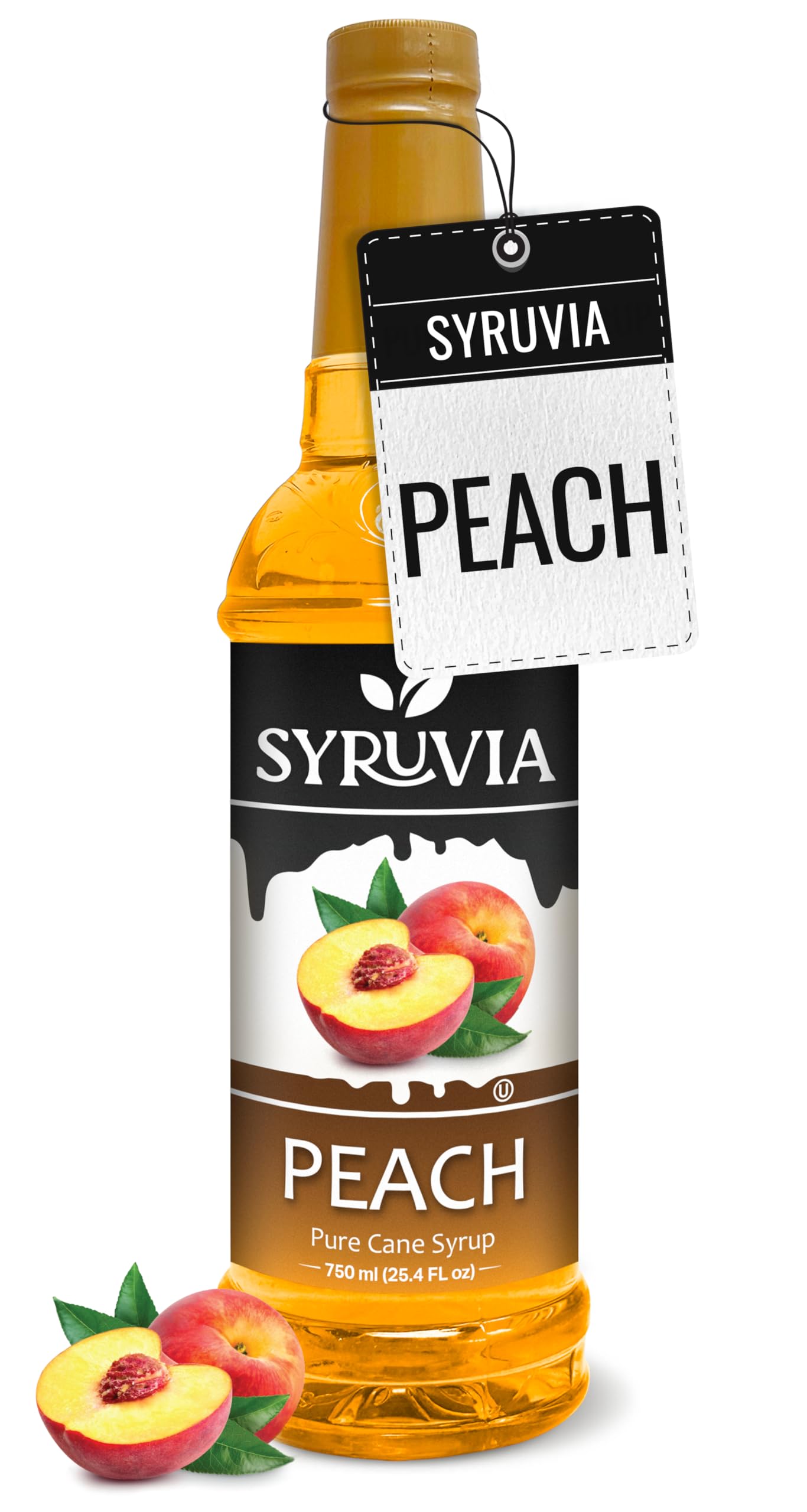 Syruvia Peach Syrup, Flavored Syrup for Drinks, Cocktails, Lemonades, Iced Teas, and Desserts – 25.4 fl oz