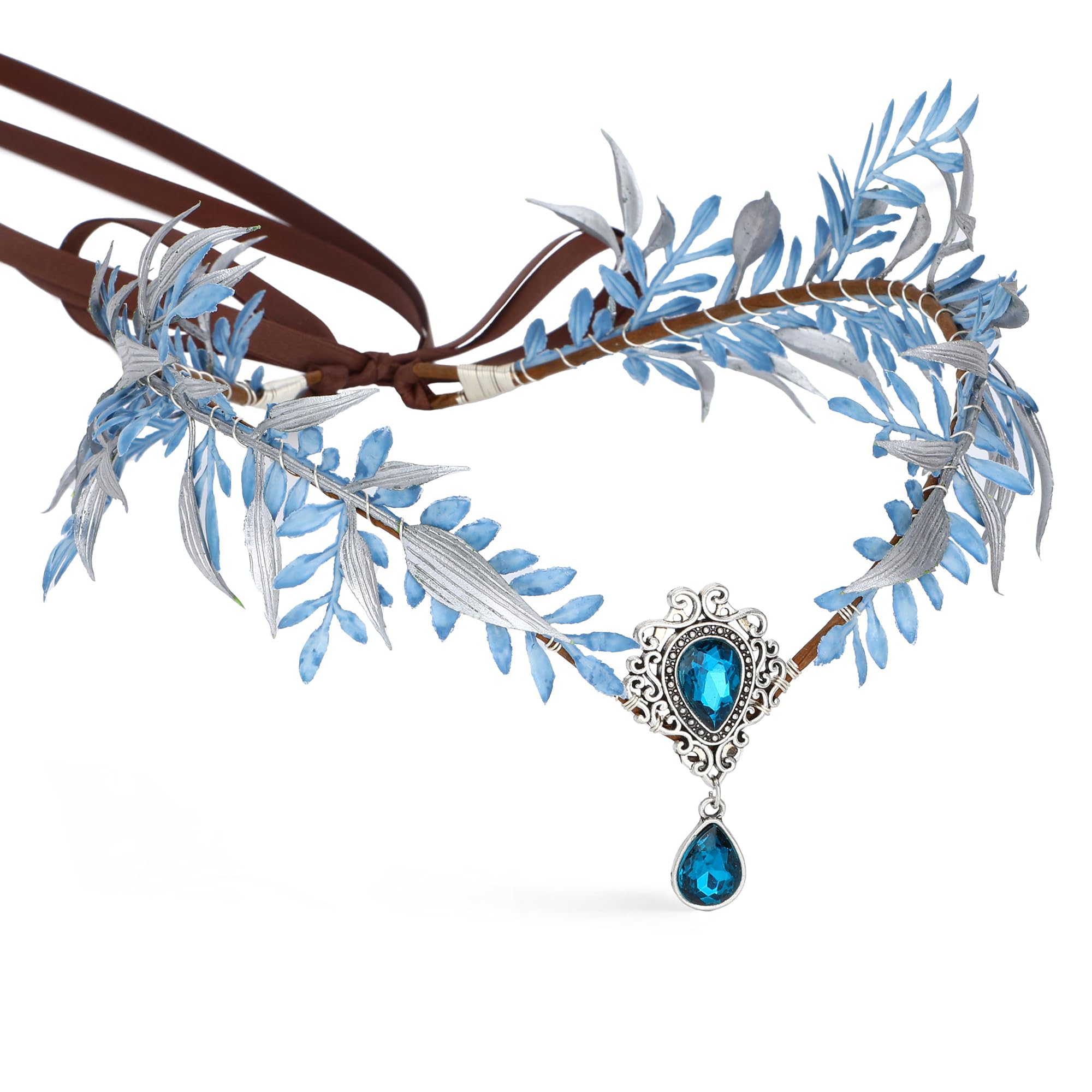 MOSTORY Blue Fairy Flower Crown for Refaire Woodland Elf Floral Headpiece Elven Wreath for Renaissance Women Cosplay Photo Shoot