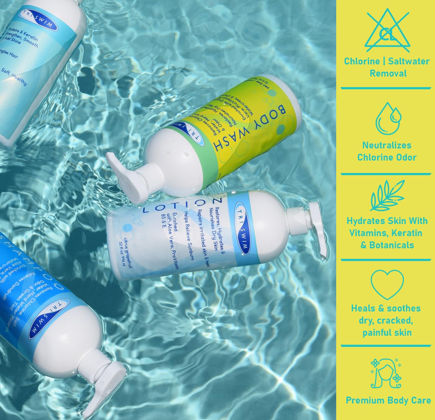 TRISWIM Chlorine Removal Body Wash 32 Fl Oz | Removes Chlorine, Bromine, Hard Water Minerals & Saltwater | Hydrates & Restores Skin | Zen Lime + Mango Scent - Image 3