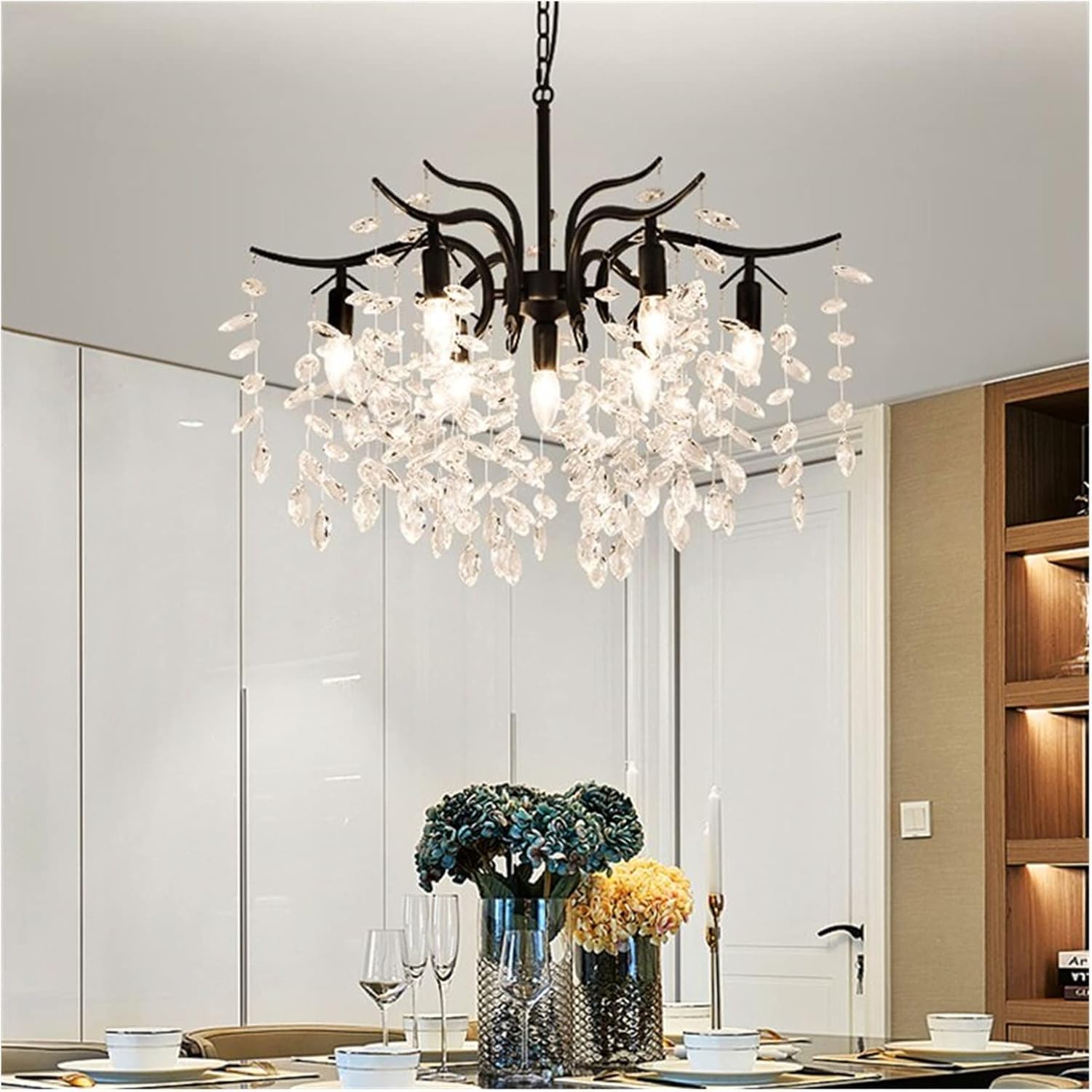 Led Modern Lamp, Led Crystal d Black Lighting Kitchen Dining Living Room Bedroom Lamp, Lamps/Black-7Lights