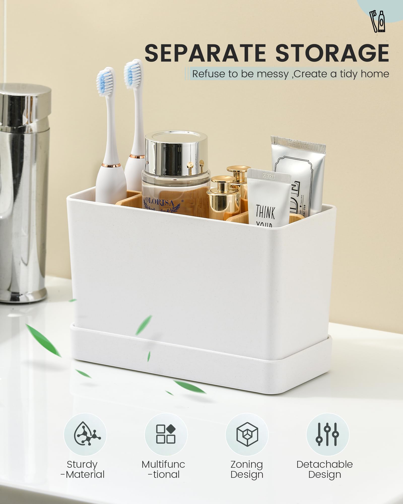 SoeUyd Bambus Trennwände Toothbrush Holder, Zahnbürstenhalter Für Badezimmer Organizer, Elektrische Zahnbürste Und Zahnpasta Halter, Zahnbürsten Organizer Für Familie, Kinder (Black